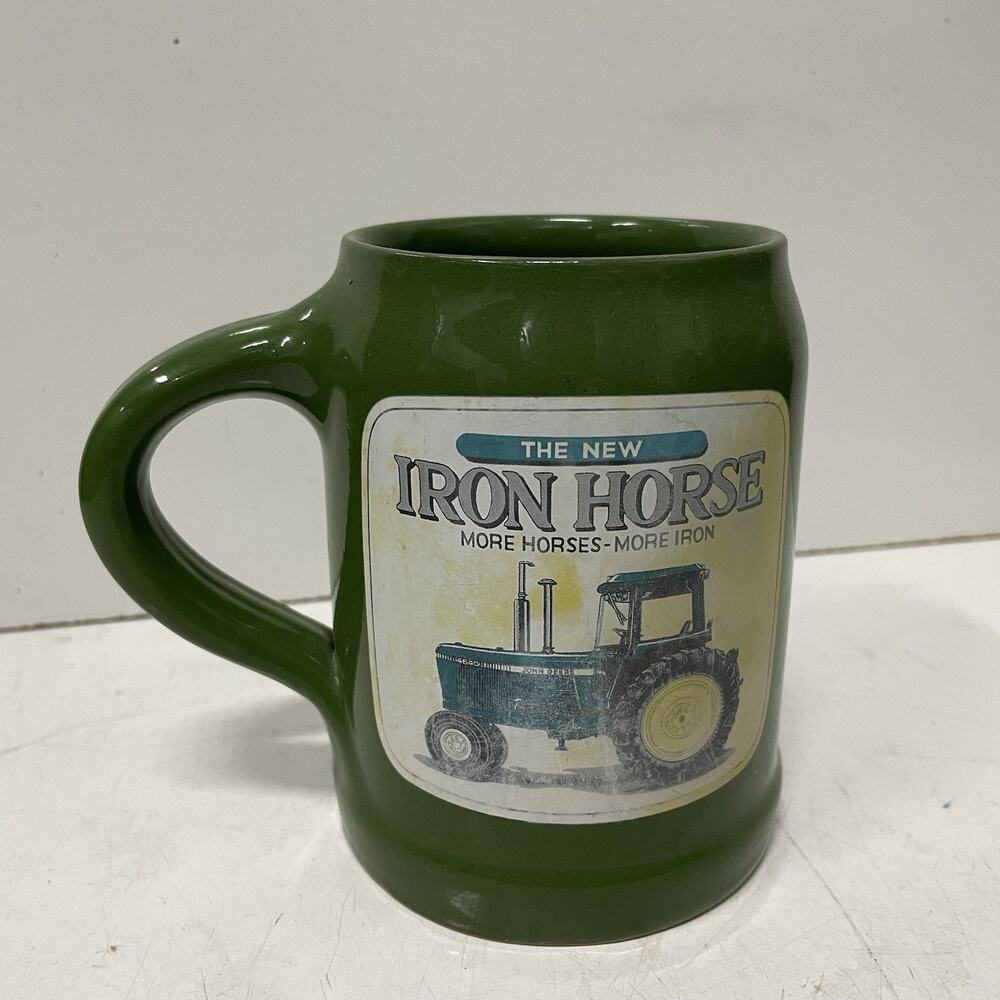 VTG 80’s JOHN DEERE The New Iron Horse Tractor Green Coffee Mug Cup GERMANY